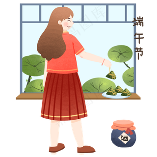 长头发女孩吃粽子