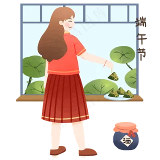 长头发女孩吃粽子