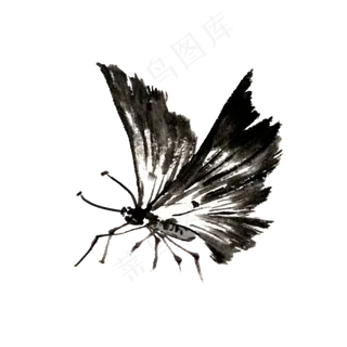 水墨蝴蝶国画黑白写意PNG,免抠元素