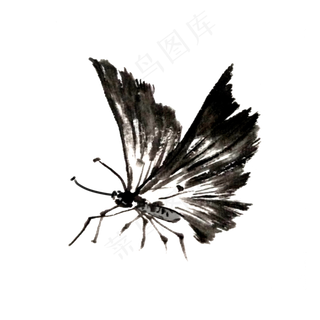 水墨蝴蝶国画黑白写意PNG,免抠元素