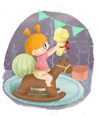 六一儿童节骑木马可爱,免抠元素