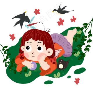 清明节燕儿飞春游的女孩
