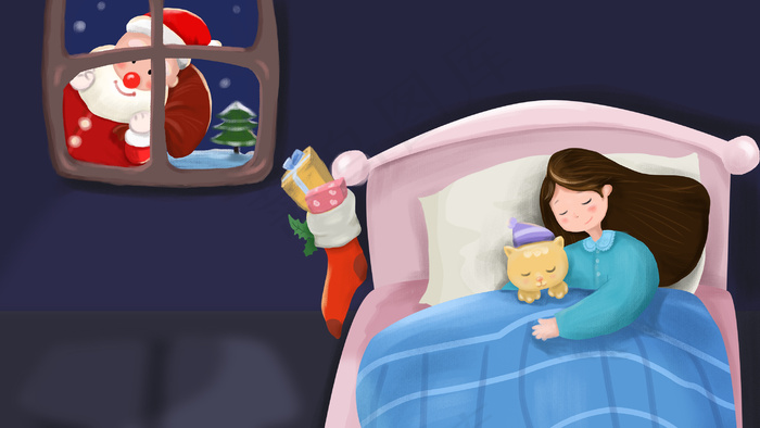 温暖的平安夜手绘插画