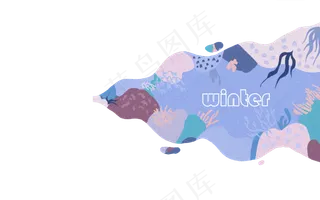 冬天海底世界唯美蓝紫色装饰边框,免抠元素