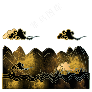 中国风描金烫金山水,免抠元素