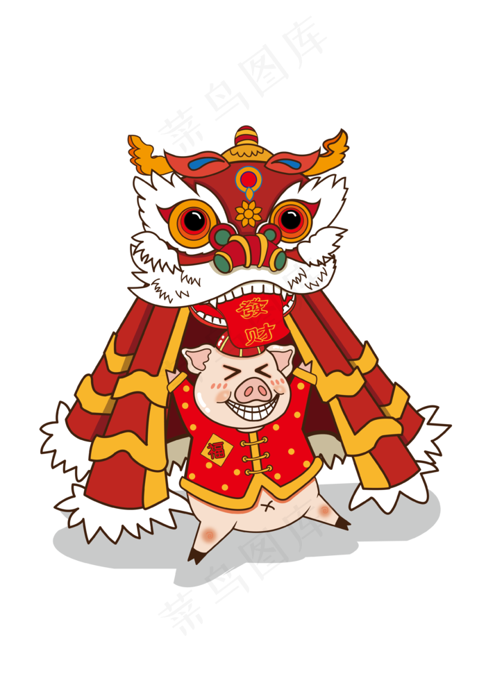 财神猪在过年舞狮,免抠元素(3579*5031px 300 dpi )ai矢量模版下载