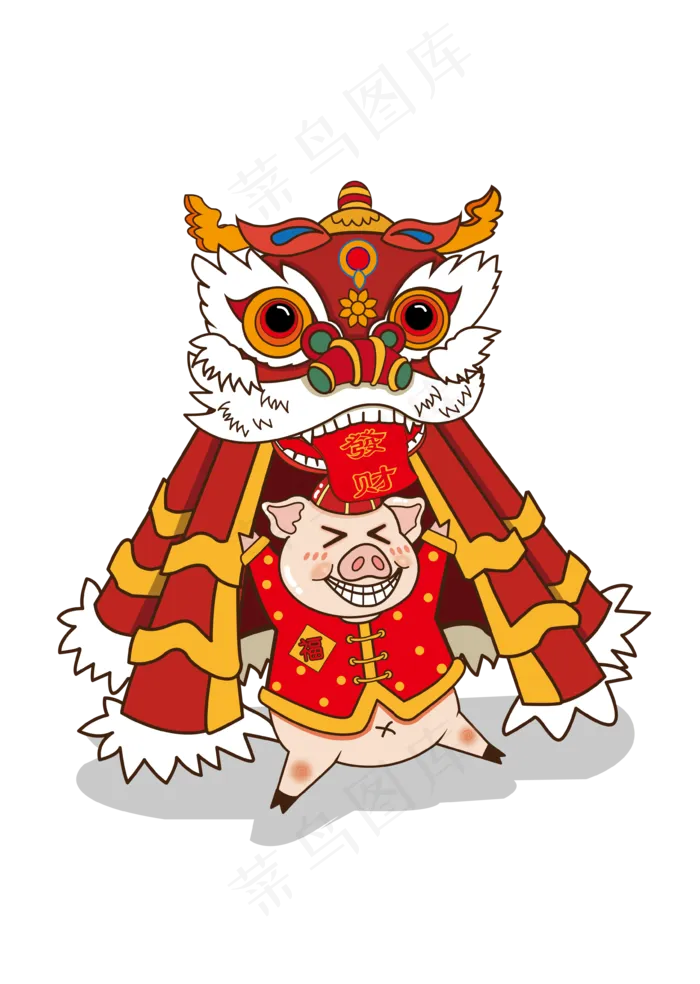 财神猪在过年舞狮,免抠元素(3579*5031px 300 dpi )ai矢量模版下载