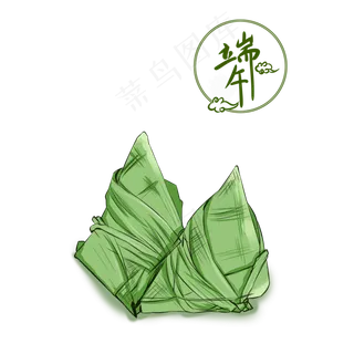端午节绿色中国风两个粽子手绘