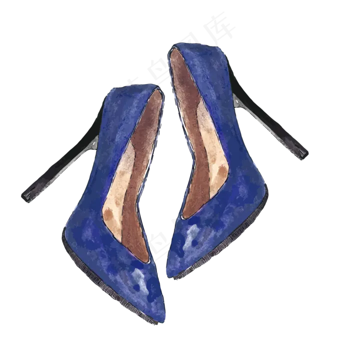 女士水彩蓝色高跟鞋,免抠元素