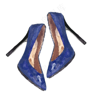女士水彩蓝色高跟鞋,免抠元素