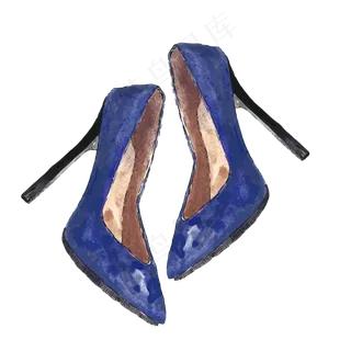 女士水彩蓝色高跟鞋,免抠元素