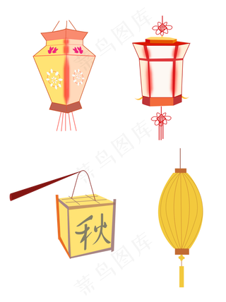 中秋花灯黄色灯光中秋节中国结中,免抠元素