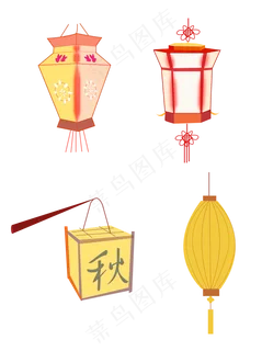 中秋花灯黄色灯光中秋节中国结中,免抠元素 中秋花灯黄色灯光中秋节中国结中,免抠元素