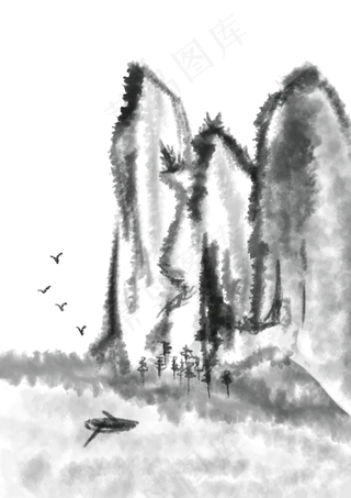 水墨山水画手绘png