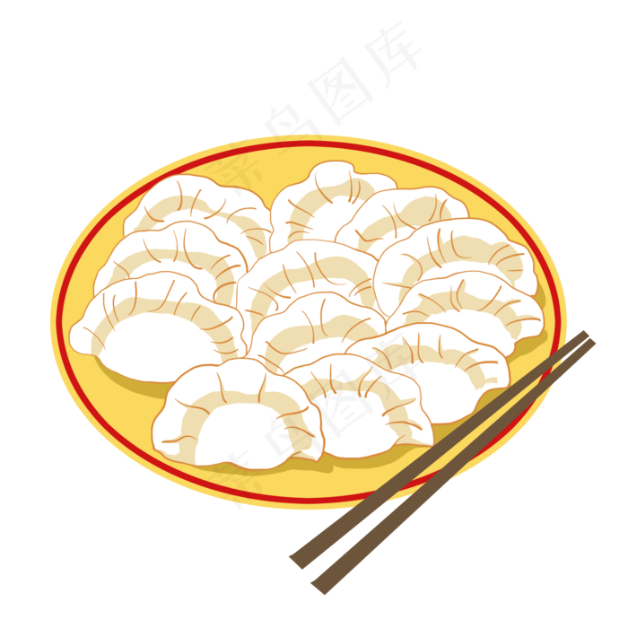 手绘卡通一盘水饺,免抠元素
