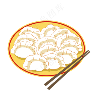 手绘卡通一盘水饺,免抠元素