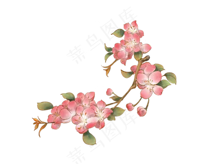 古风水墨樱花花朵,免抠元素