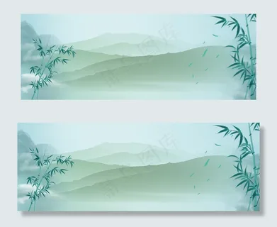 中国风手绘场景古风水墨banner