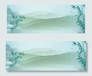 中国风手绘场景古风水墨banner