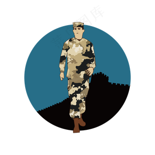 简约卡通建军节解放军战士边防站