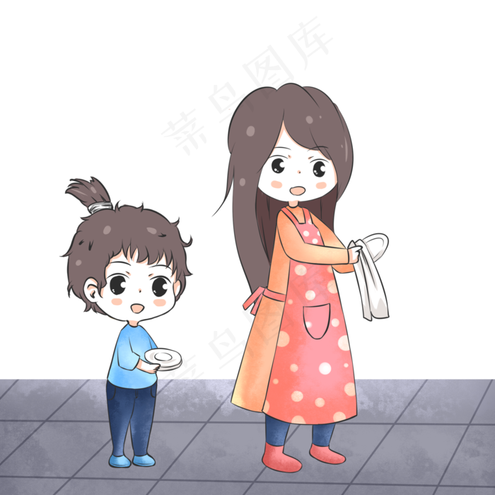 母亲节小孩帮妈妈收拾碟子场景插(2000X2000(DPI:300))psd模版下载