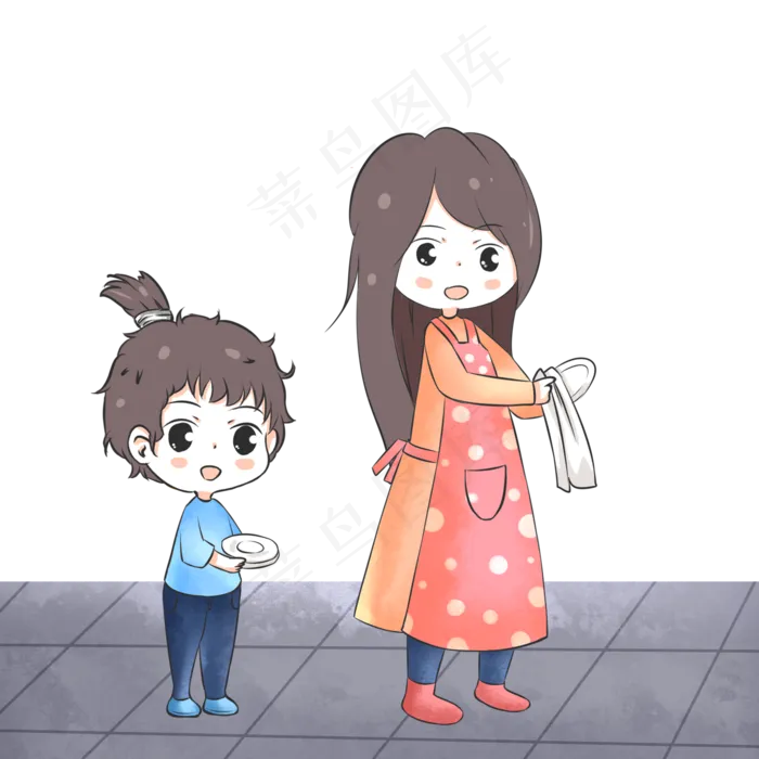 母亲节小孩帮妈妈收拾碟子场景插(2000X2000(DPI:300))psd模版下载