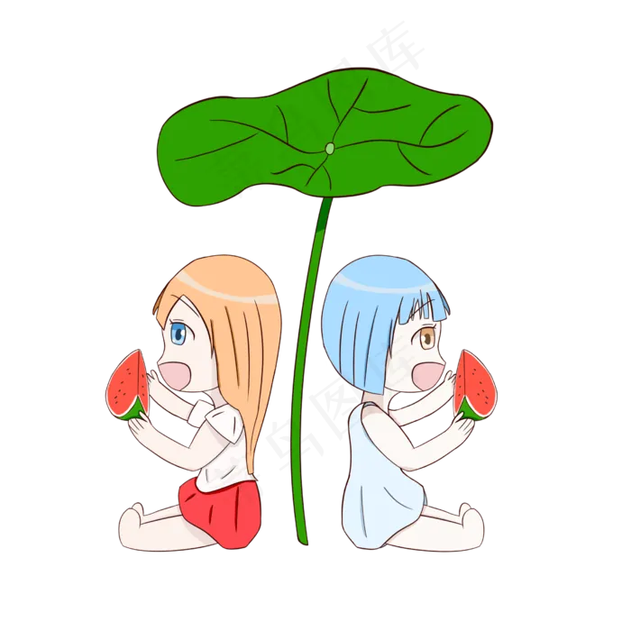 大暑小暑手绘风格西瓜女孩02(2480X2480)