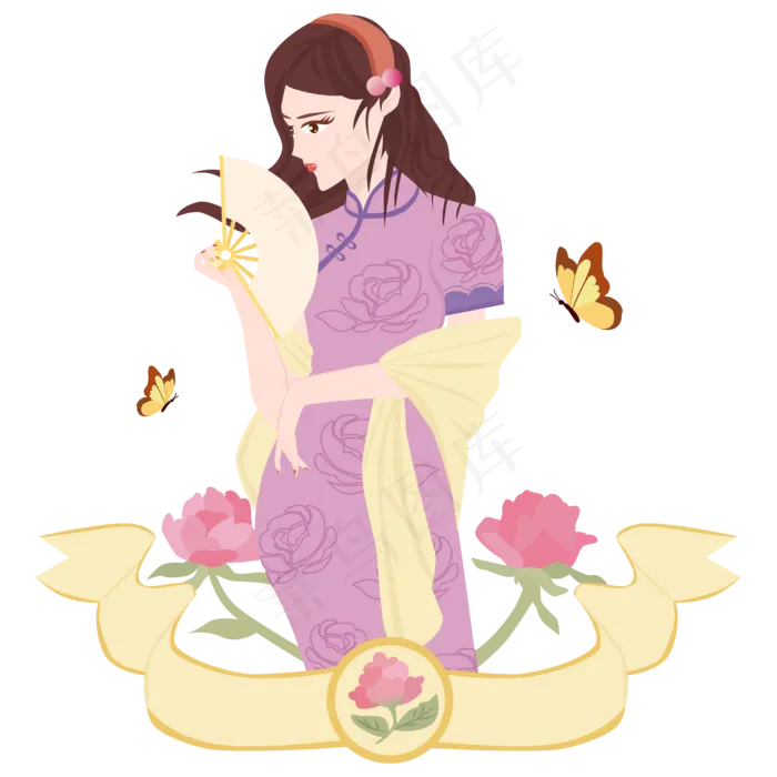 2019年三八女生节美丽旗袍女人矢�,免抠元素