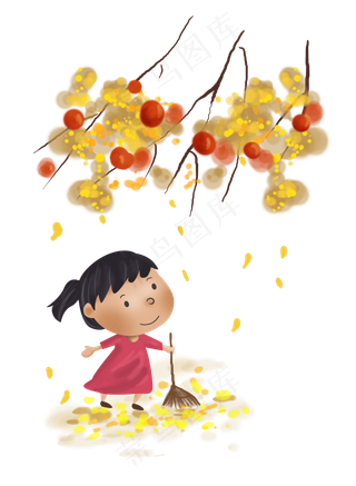 立秋秋天扫地的女孩
