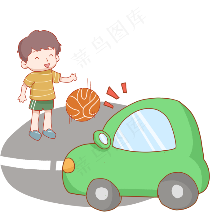 交通安全日在马路玩球的男孩免抠