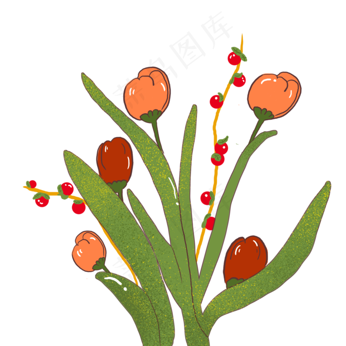 手绘花束植物PNG装饰素材(2000X2000(DPI:132))psd模版下载