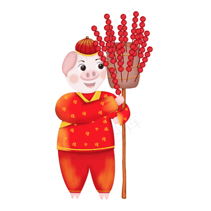手绘春节喜庆卖糖葫芦的生肖猪可,免抠元素(4000X4000(DPI:300))psd模版下载