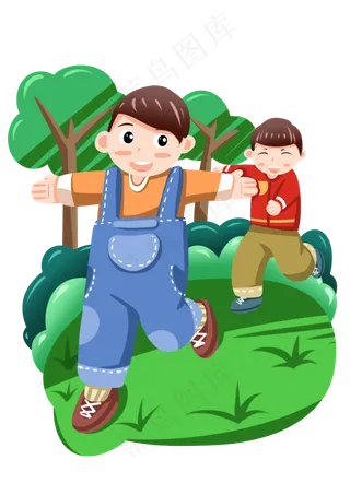 清明节开心的小男孩