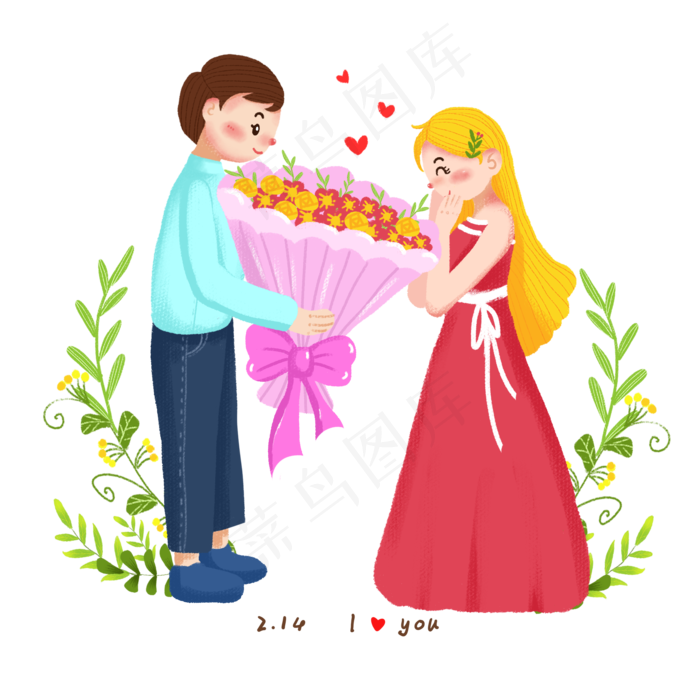 卡通手绘情人节小情侣