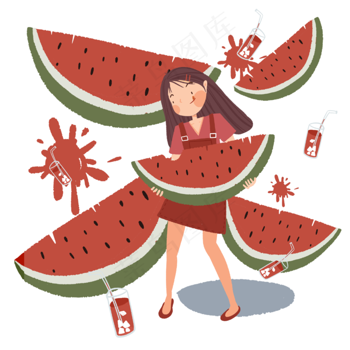 水果鲜果西瓜少女夏日开朗(3545X5315(DPI:300))psd模版下载