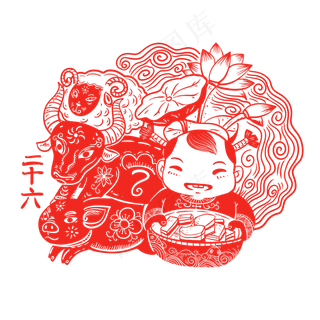 春节红色剪纸年俗腊月二十六png