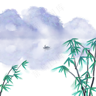 中国风水彩山水竹子