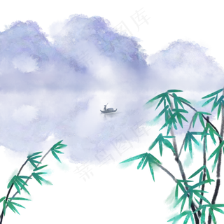 中国风水彩山水竹子