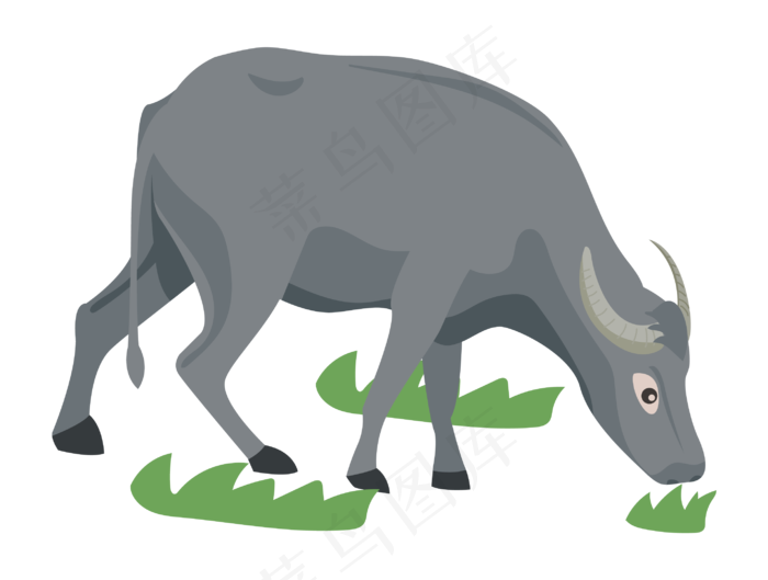 灰色的春牛手绘插画,免抠元素