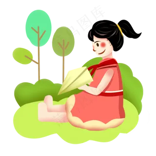 儿童节扁平风手绘折纸飞机的小女