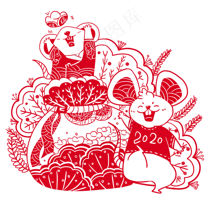 2020年鼠年可爱老鼠钱袋中国剪纸�,免抠元素(2000X2000(DPI:300))psd模版下载