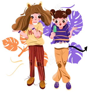 儿童节吃雪糕的两个小女孩