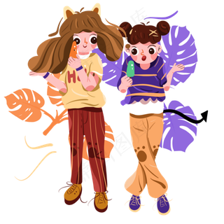 儿童节吃雪糕的两个小女孩