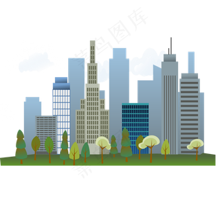 彩色创意立体城市建筑元素,免抠元素