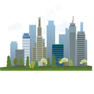 彩色创意立体城市建筑元素,免抠元素