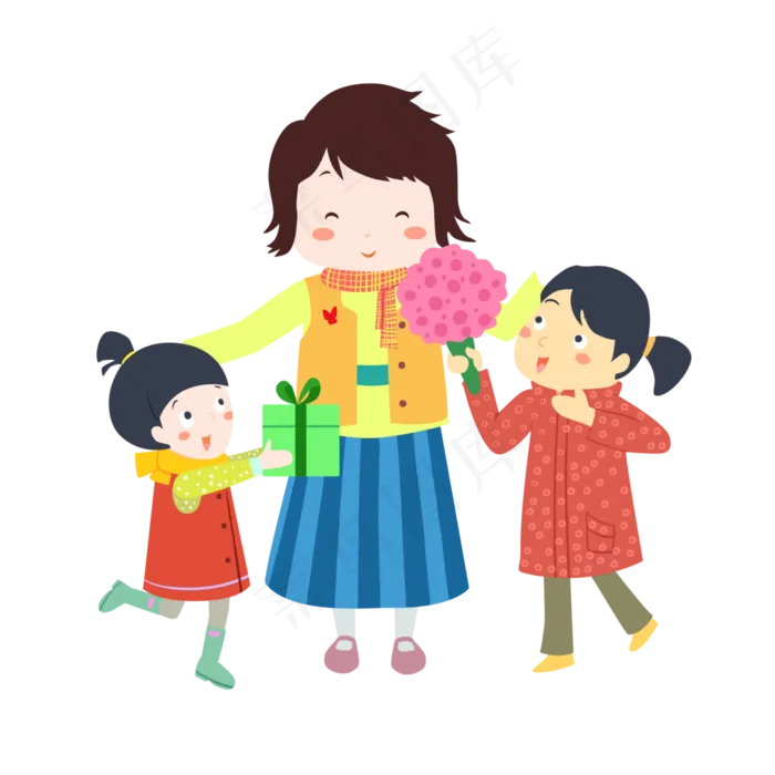 母亲节卡通手绘母女亲子互动(3000X3000(DPI:300))psd模版下载