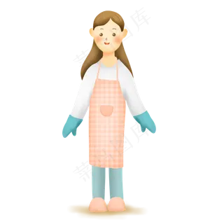 穿围裙带塑胶手套的女性