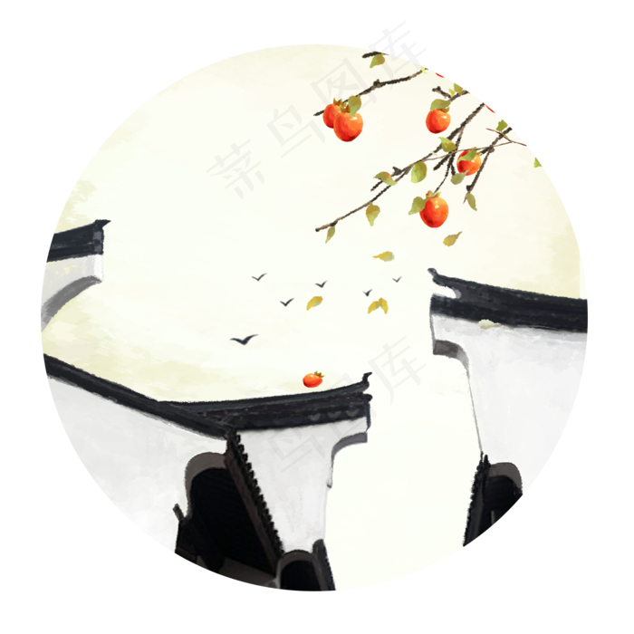 手绘中国风水彩江南风景