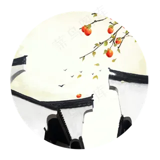 手绘中国风水彩江南风景