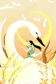 黄色系卡通手绘风秋景配图